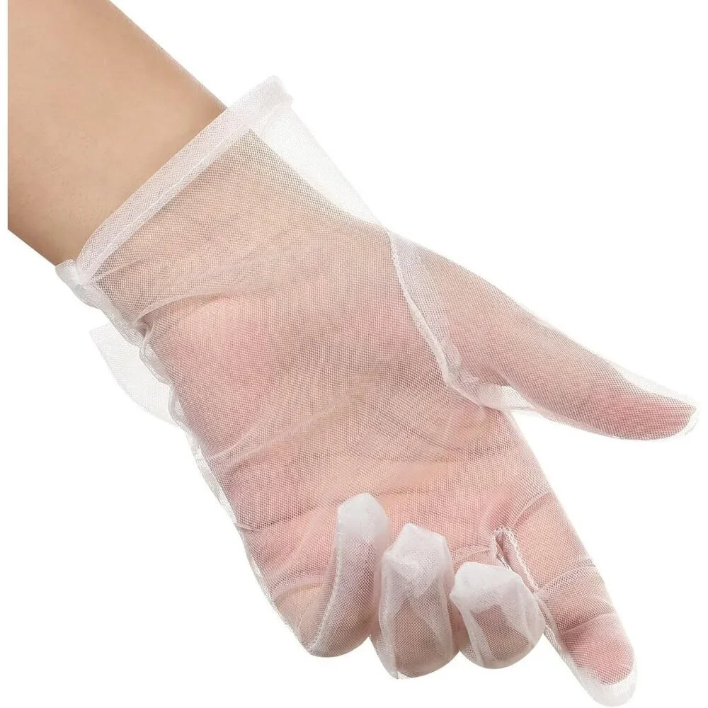 Women's White Evening Sheer Tulle Short Length Gloves Wrist Tea Party Prom